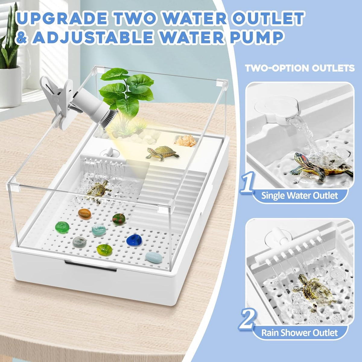 GOZILLA Large Turtle Tank Kit+Water Pump+Lamp, Acrylic Turtle Tank Starter Kit with Adjustable 5W