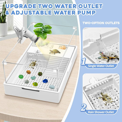 GOZILLA Large Turtle Tank Kit+Water Pump+Lamp, Acrylic Turtle Tank Starter Kit with Adjustable 5W