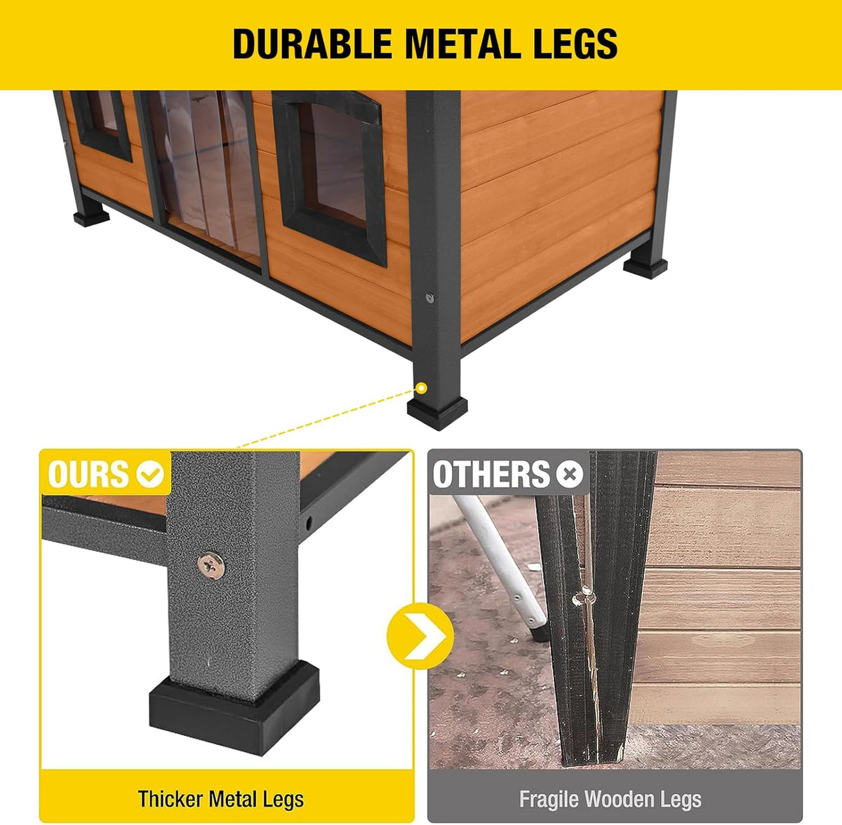 Aivituvin Large Dog House Anti-Chewing Metal Frame Design Insulated Wooden Dog Kennel with Unique