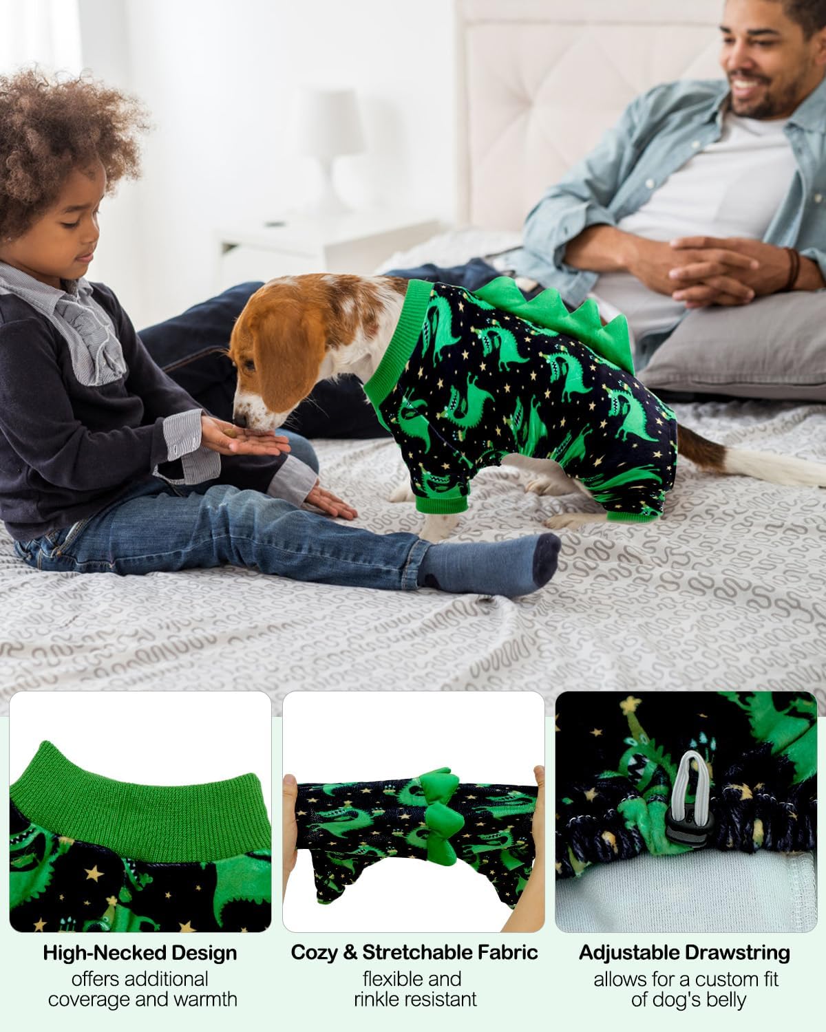 CuteBone Dinosaur Costume Dog Pajamas, Stretchy Spandex Crystal Velvet Sleepwear Coat for Small