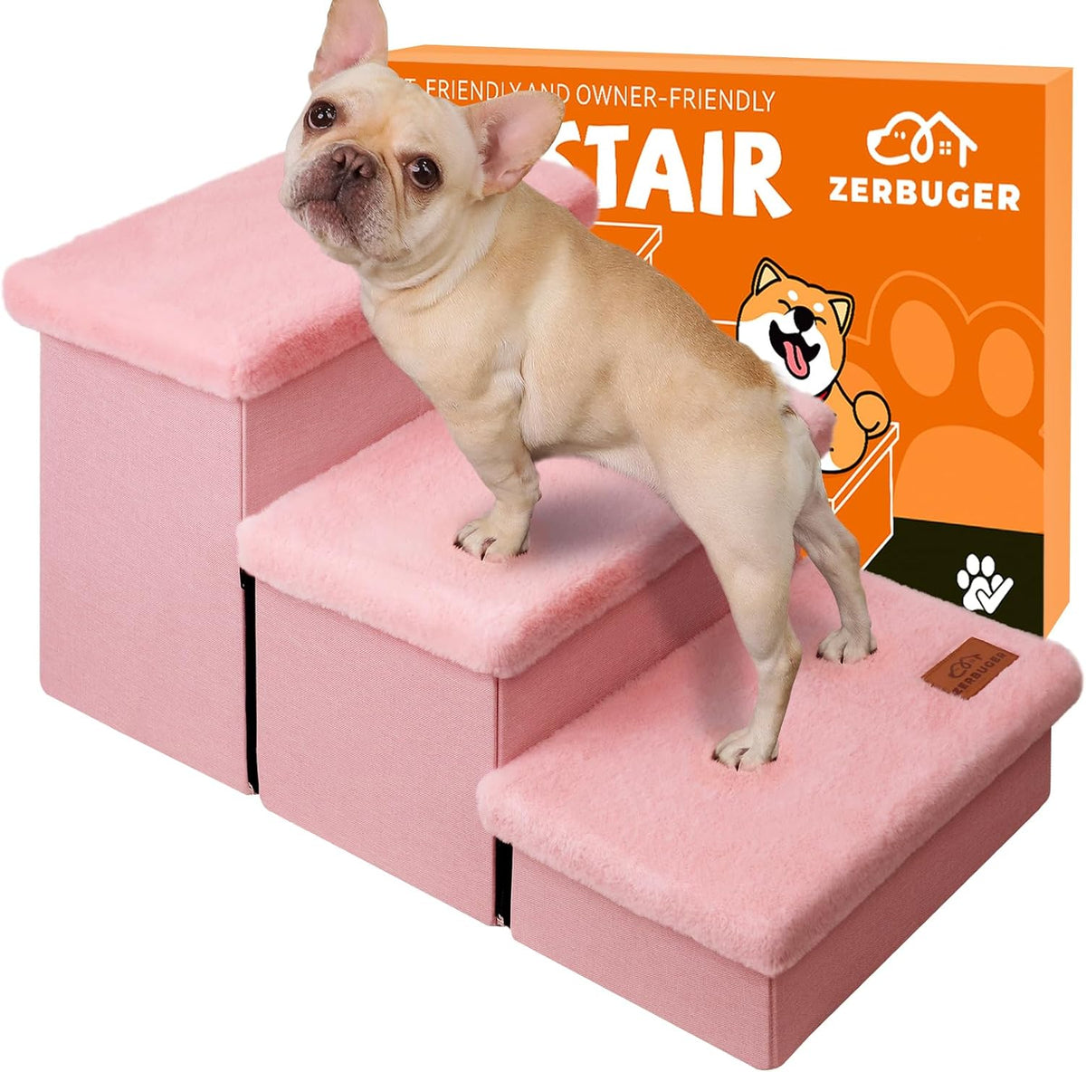 Dog Stairs with Furry Lids 18" H, 3-Step Wider Dog Steps with Storage for Small/Medium/Large Dogs