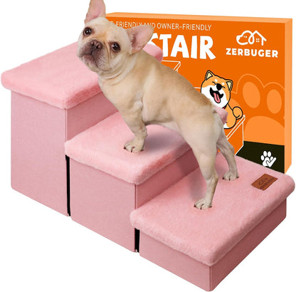 Dog Stairs with Furry Lids 18" H, 3-Step Wider Dog Steps with Storage for Small/Medium/Large Dogs