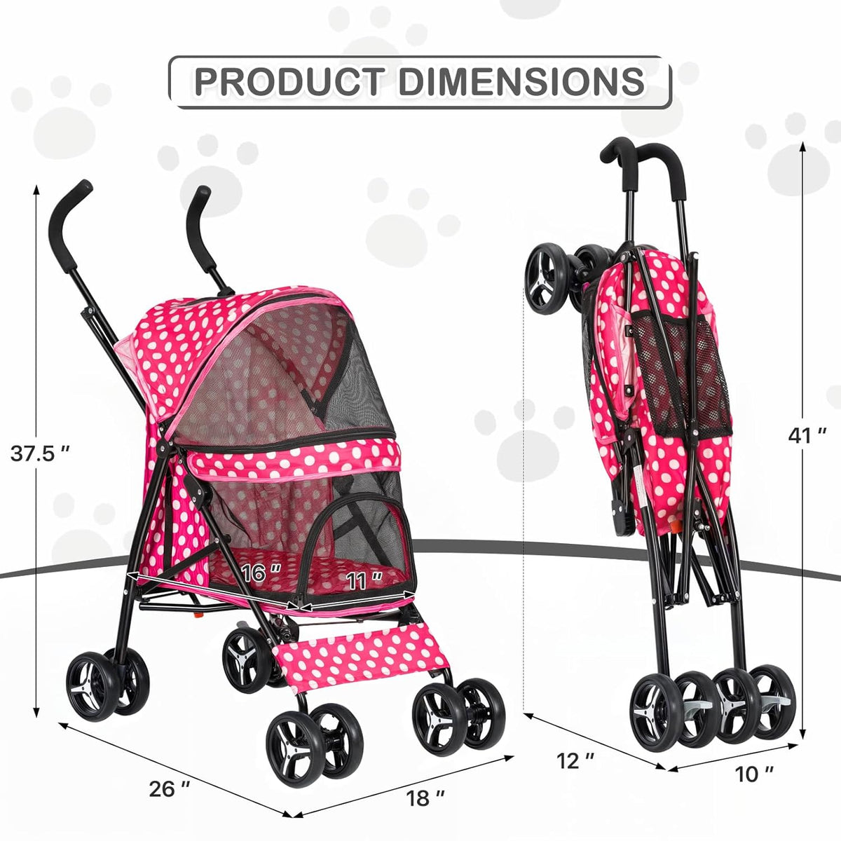 MoNiBloom 4 Wheels Pet Stroller, Easy-Fold Umbrella Shaped Dog Cat Jogger Stroller w/Storage Bag &
