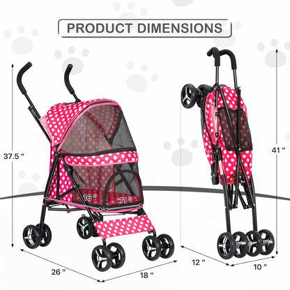 MoNiBloom 4 Wheels Pet Stroller, Easy-Fold Umbrella Shaped Dog Cat Jogger Stroller w/Storage Bag &