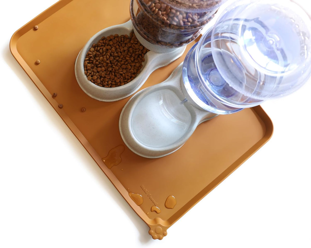 Hoki Found Large Silicone Pet Food Mats Tray - Non Slip Pet Dog Cat Bowl Placemats - Dog Cat