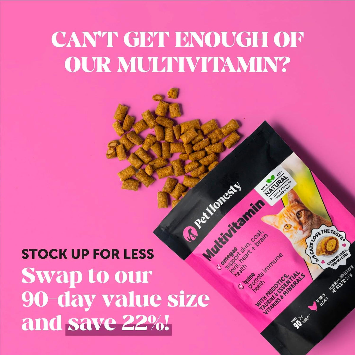 Cat Multivitamin Crunchy & Creamy Chews - Cat Treats for Health + Immune, Joint Support, Skin &