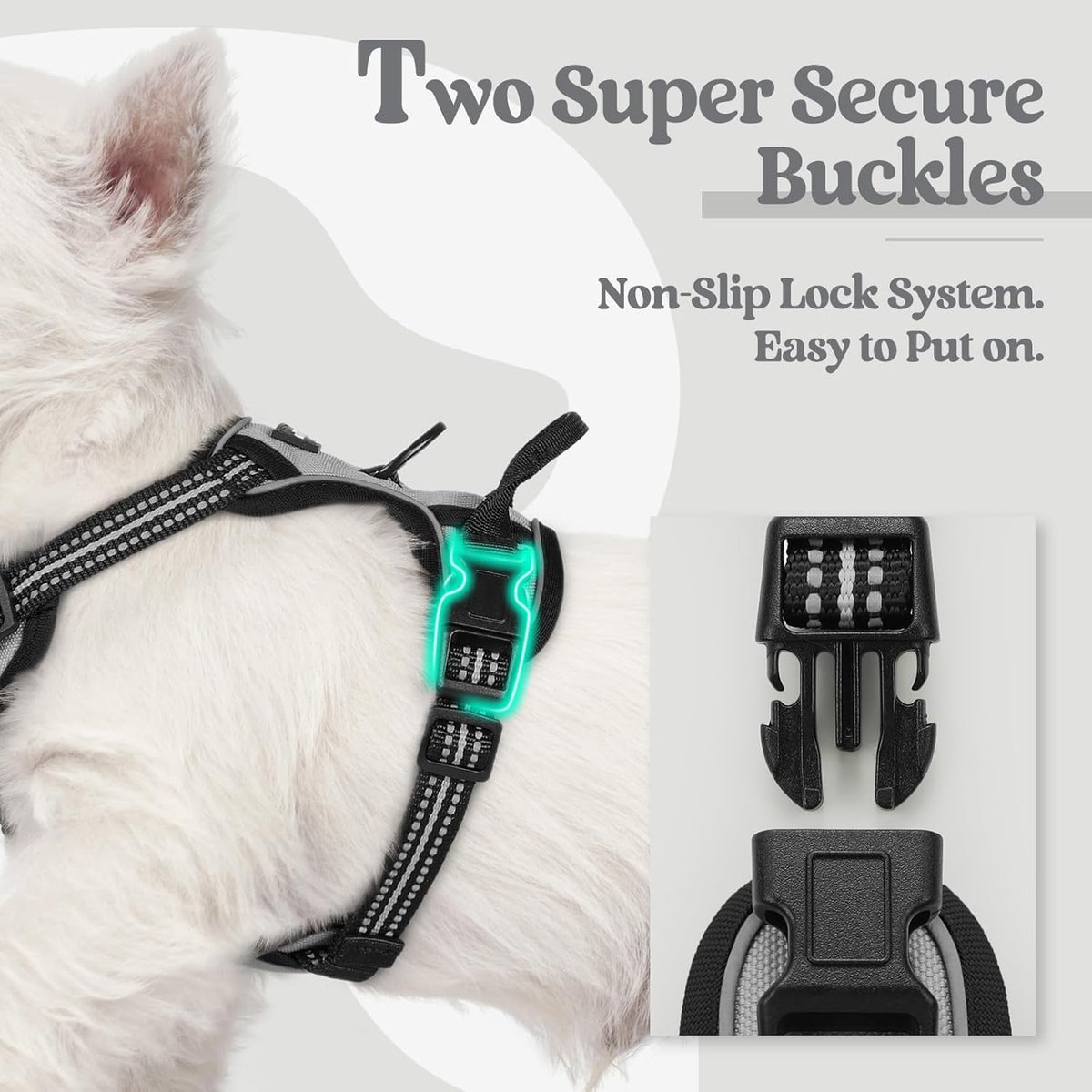 rabbitgoo Dog Harness No Pull with 2 Leash Clips, Adjustable Soft Padded, Reflective Oxford No