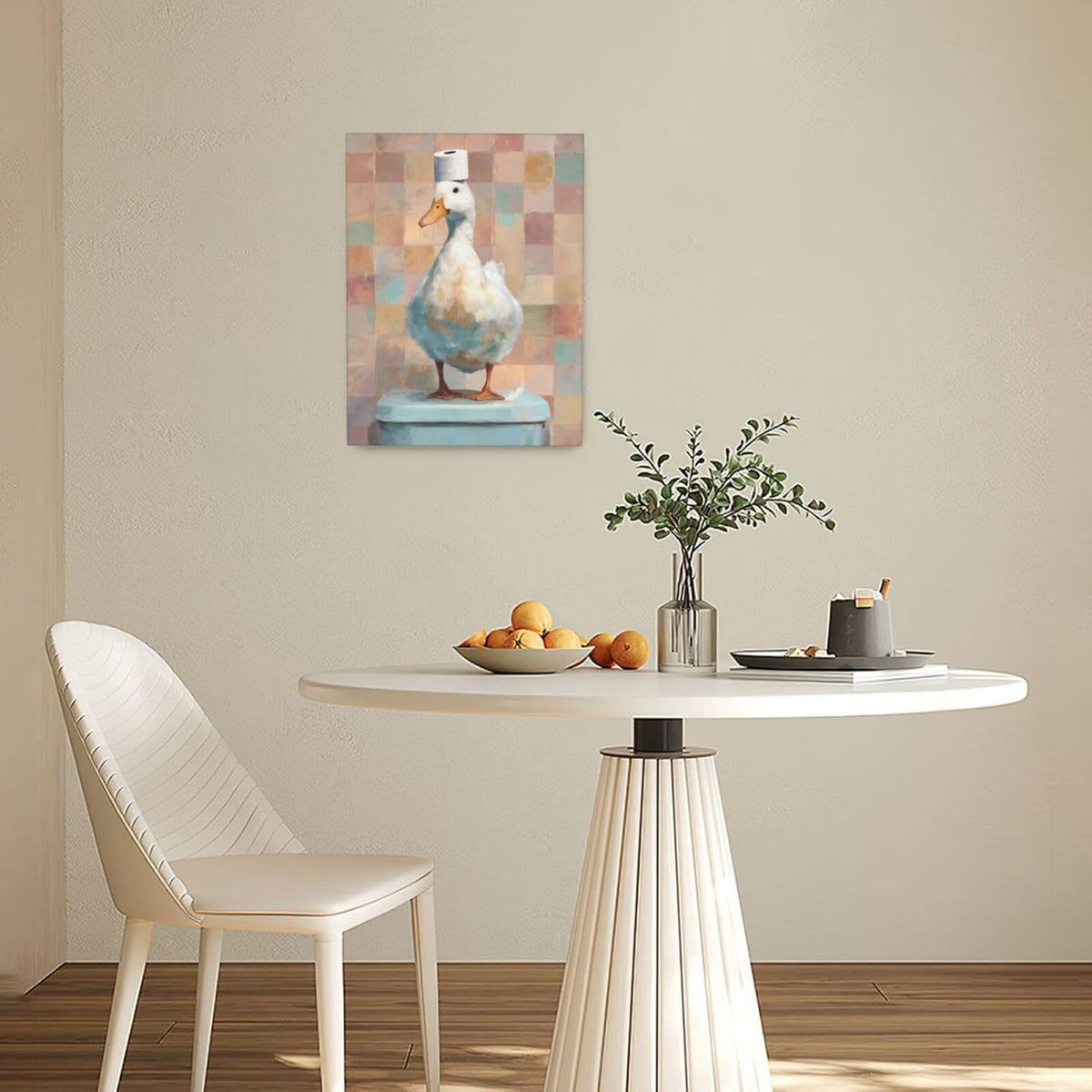 Funny Duck Bathroom Wall Art Cute Duck on Toilet Canvas Wall Decor Funny Quirky Farm Animal