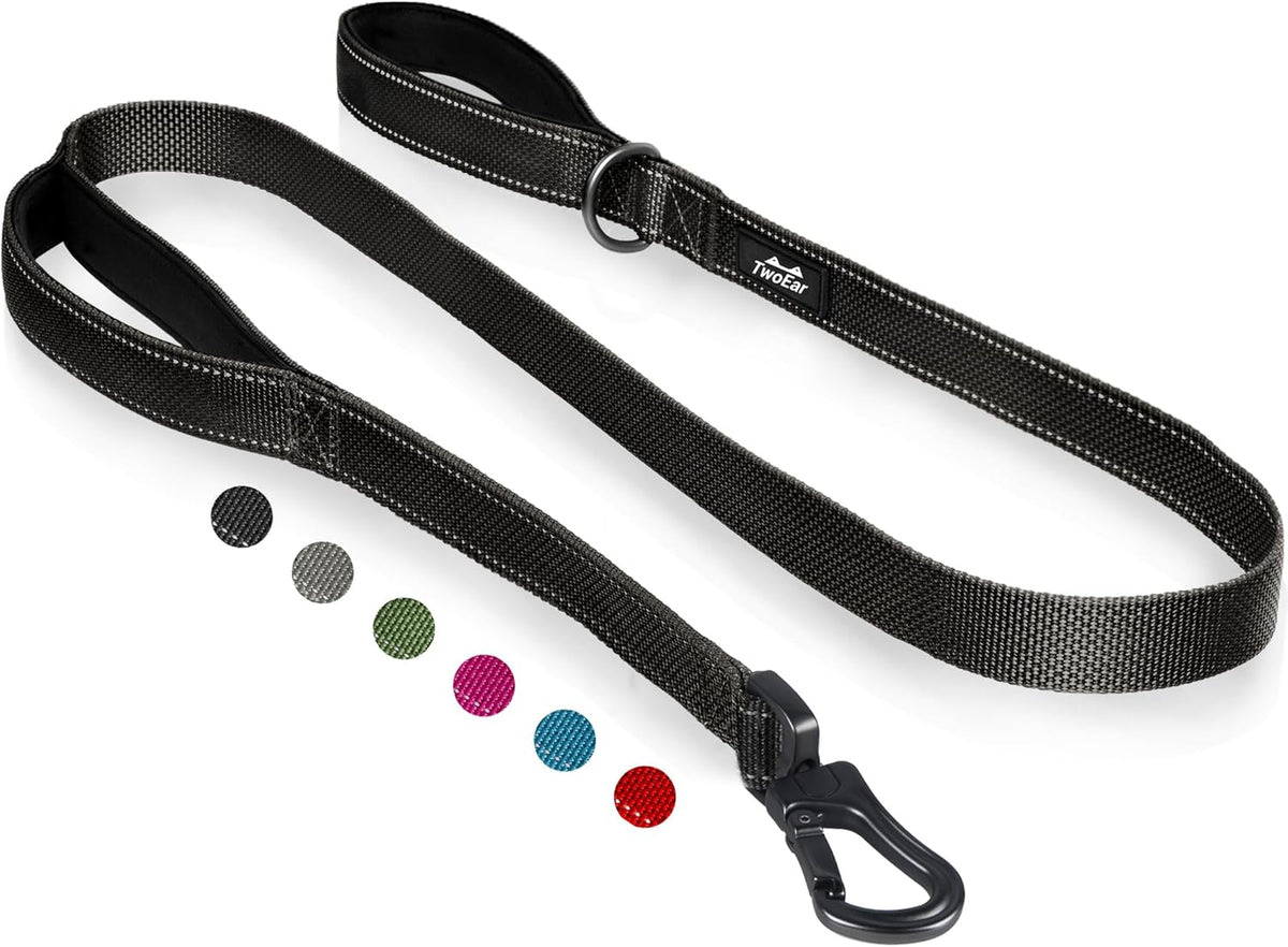 TwoEar 4FT 1IN Strong Black Dog Leash with 2 Padded Handles, Traffic Handle Extra Control