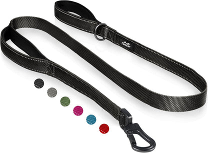 TwoEar 4FT 1IN Strong Black Dog Leash with 2 Padded Handles, Traffic Handle Extra Control