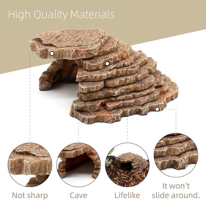 Gecko Hide Shale Scape Step Ledge, Reptile Cave Hideout Tank Accessories Decorations, Great for