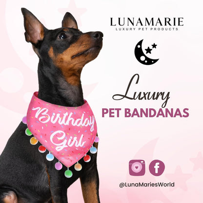 LunaMarie - Luxury Pet Birthday Bandanas -Premium & Silky Poly Fabric | 100% Handmade | Custom