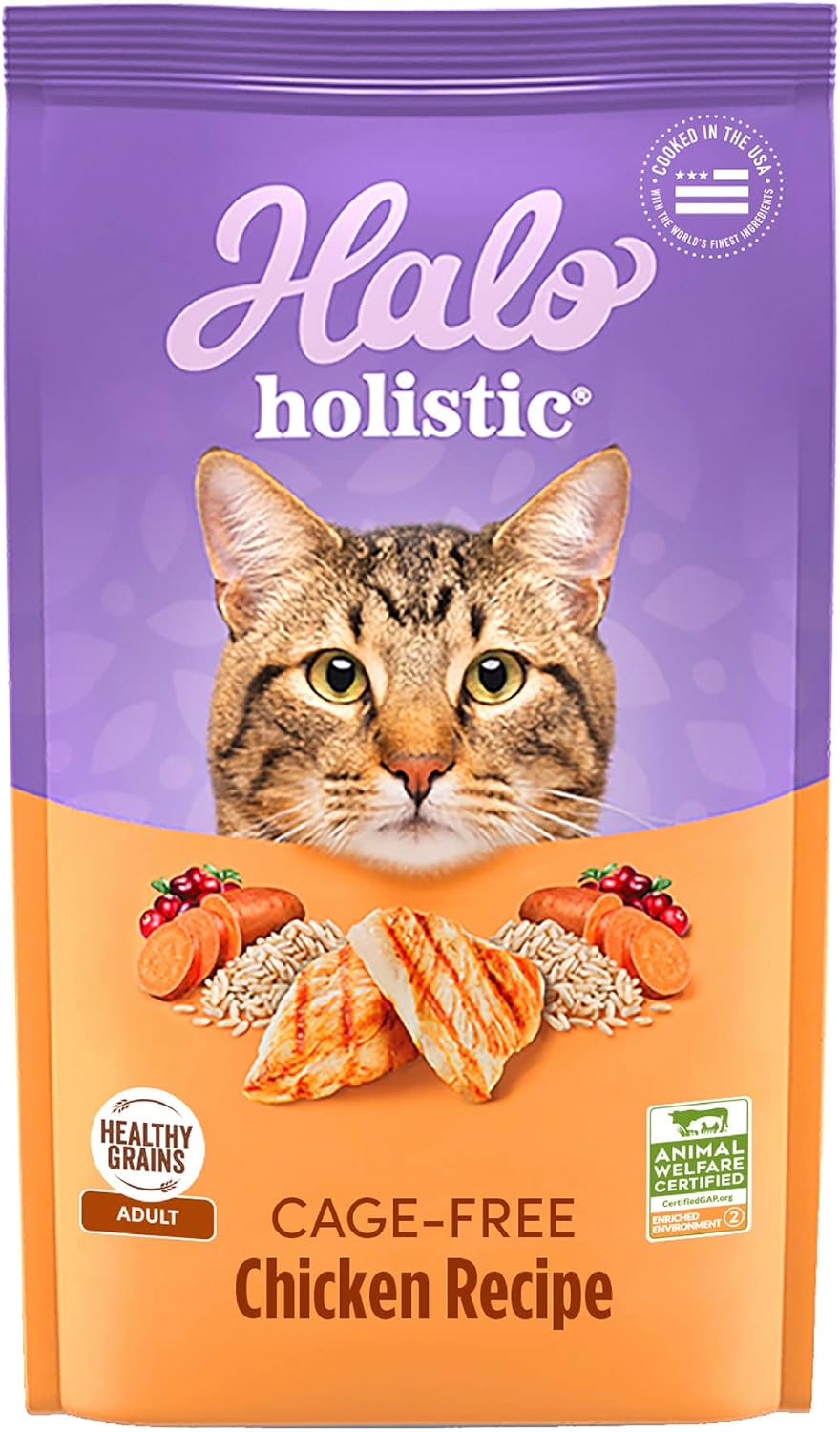 Halo Holistic Cage Free Chicken Cat Food, Healthy Grains Dry Cat Food, Complete Digestive Health