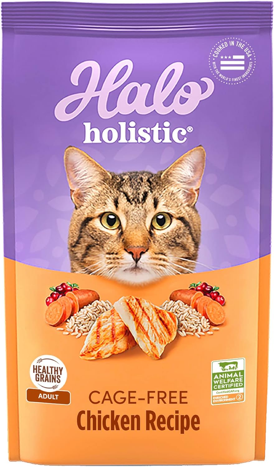 Halo Holistic Cage Free Chicken Cat Food, Healthy Grains Dry Cat Food, Complete Digestive Health