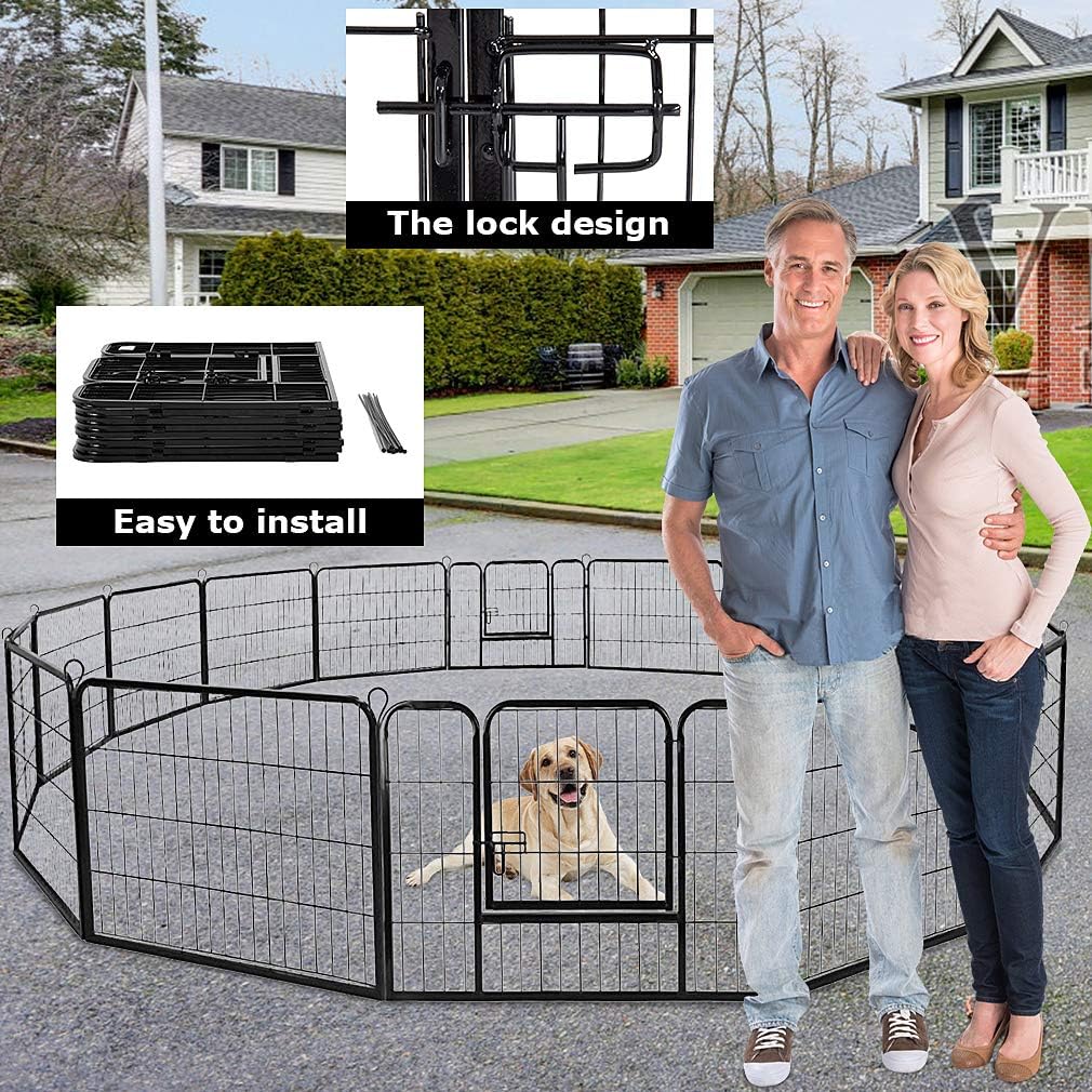 BestPet Dog Playpen Indoor 32 inch 16 Panels Metal Dog Pen Pet Dog Fence Outdoor Exercise Pen with