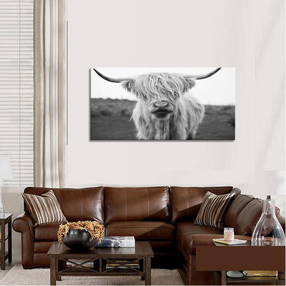 XXMWallArt FC3650 Highland Cow Canvas Art - Black and White Animal Wall Art for Living Room