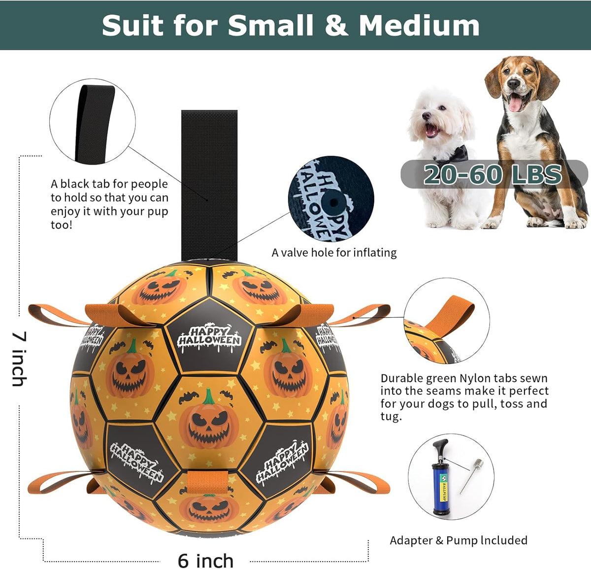 QDAN Halloween Dog Toys, Soccer Balls, Interactive Pet Toys, Puppy Dogs Birthday Gifts, Durable Dog