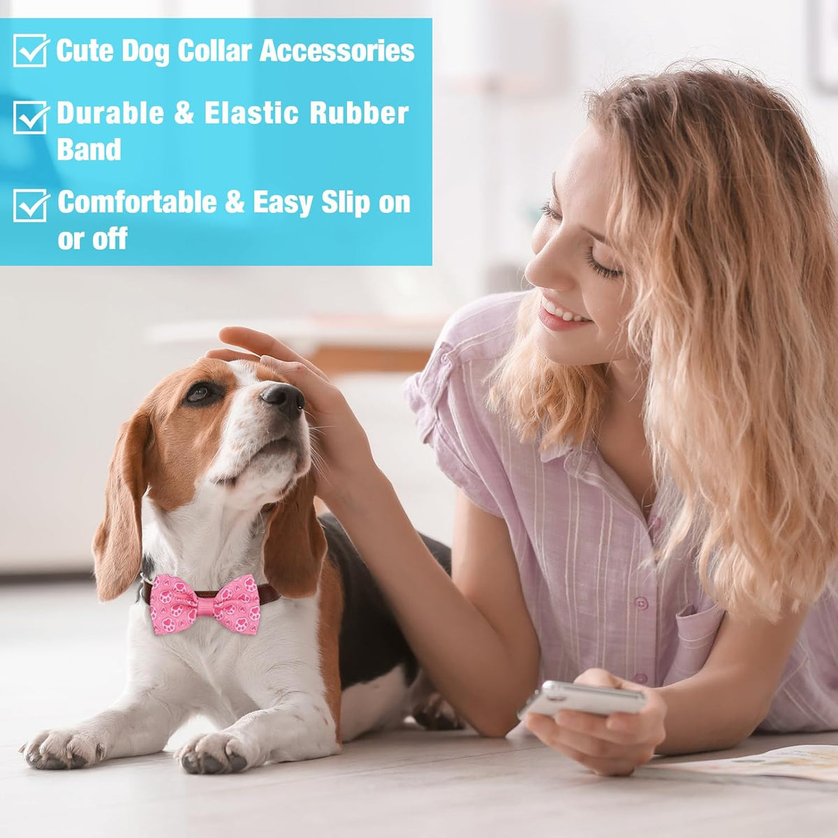 Reginary 50 Pieces Dog Bow Ties Pet Collar Bow Puppy Collar Attachment with Rubber Bands for Small
