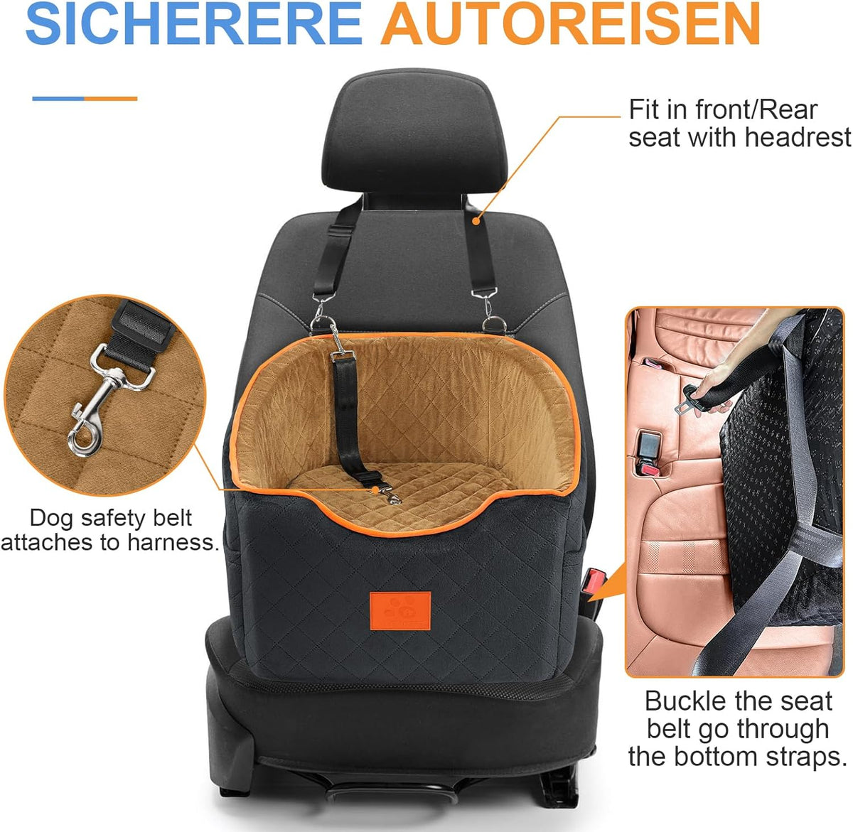 Dog Car Seat for Small Dogs, Memory Foam Booster Dog Seat for Dogs up to 35 lbs, Elevated Pet Car