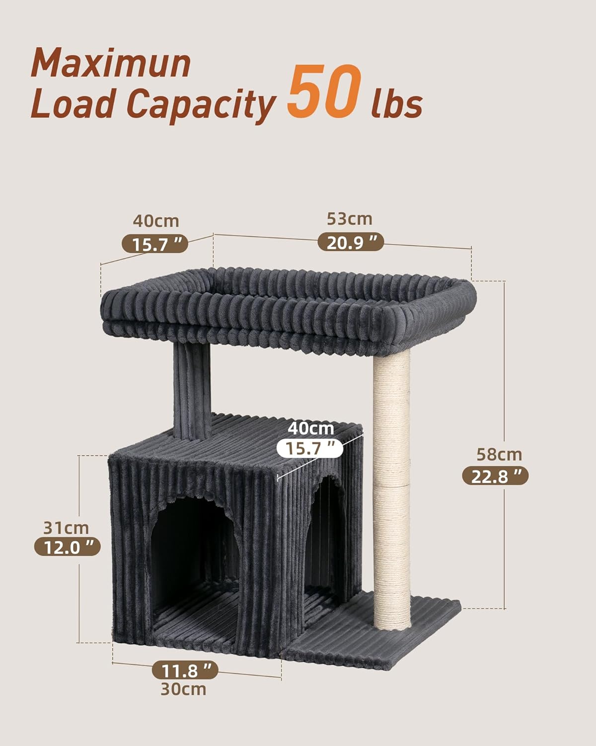 Cat Tree for Large Cat, 22.8” Cat Tower with Scratching Post, 20.9 * 15.7in Perch Bed for Adult
