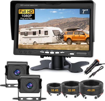 Kairiyard 7 Inch HD 1080P Backup Camera, 2 Channel, DIY Grid Lines 150° Wide Angle Reverse Rear