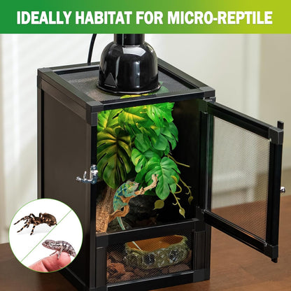 8" x 8" x 12" Small Reptile Cage, Rainforest Habitat with Screen Door, Ventilated Terrarium for