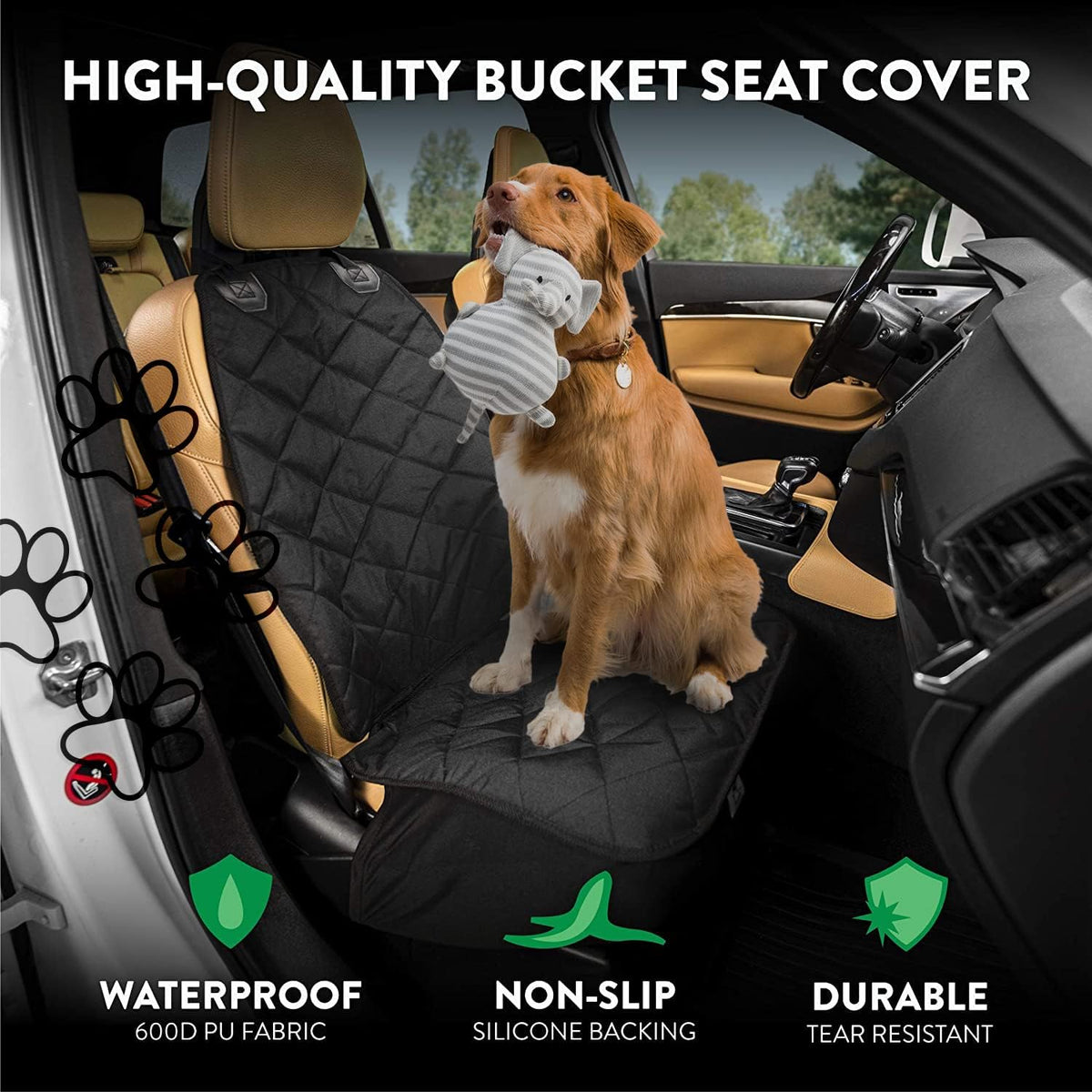 Plush Paws Products Premium Bucket Car Seat Protector | Diamond Stitching | Washable & Waterproof