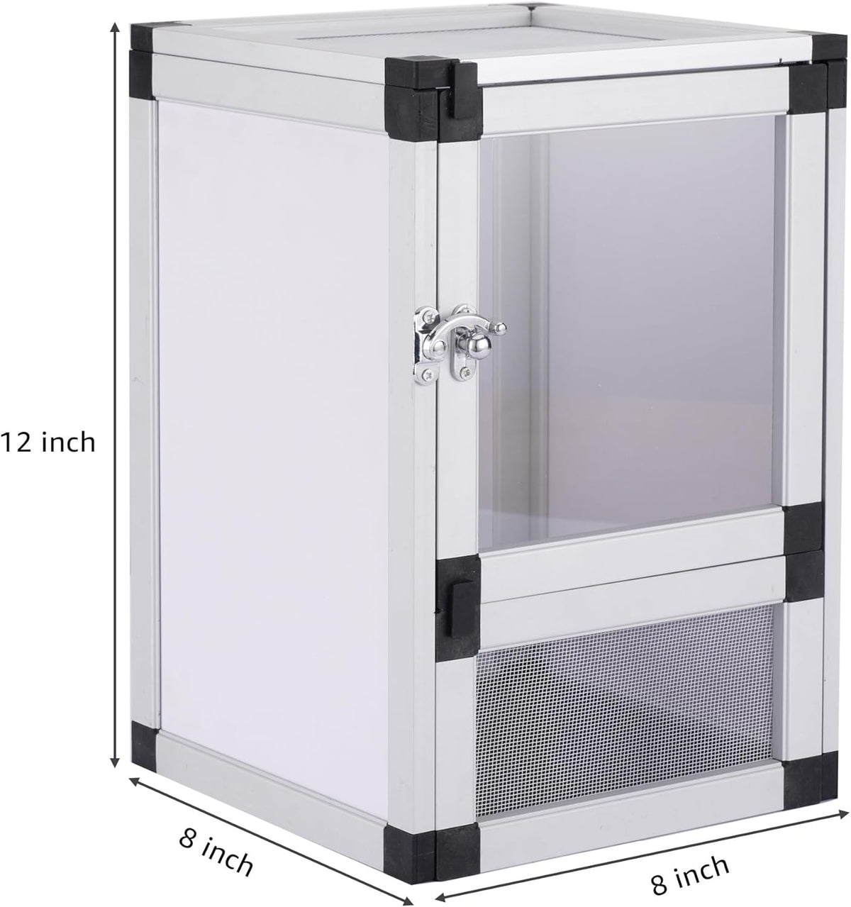 8" x 8" x 12" Bright White Reptile Cage, Rainforest Habitat with Acrylic Door, Ventilated Terrarium