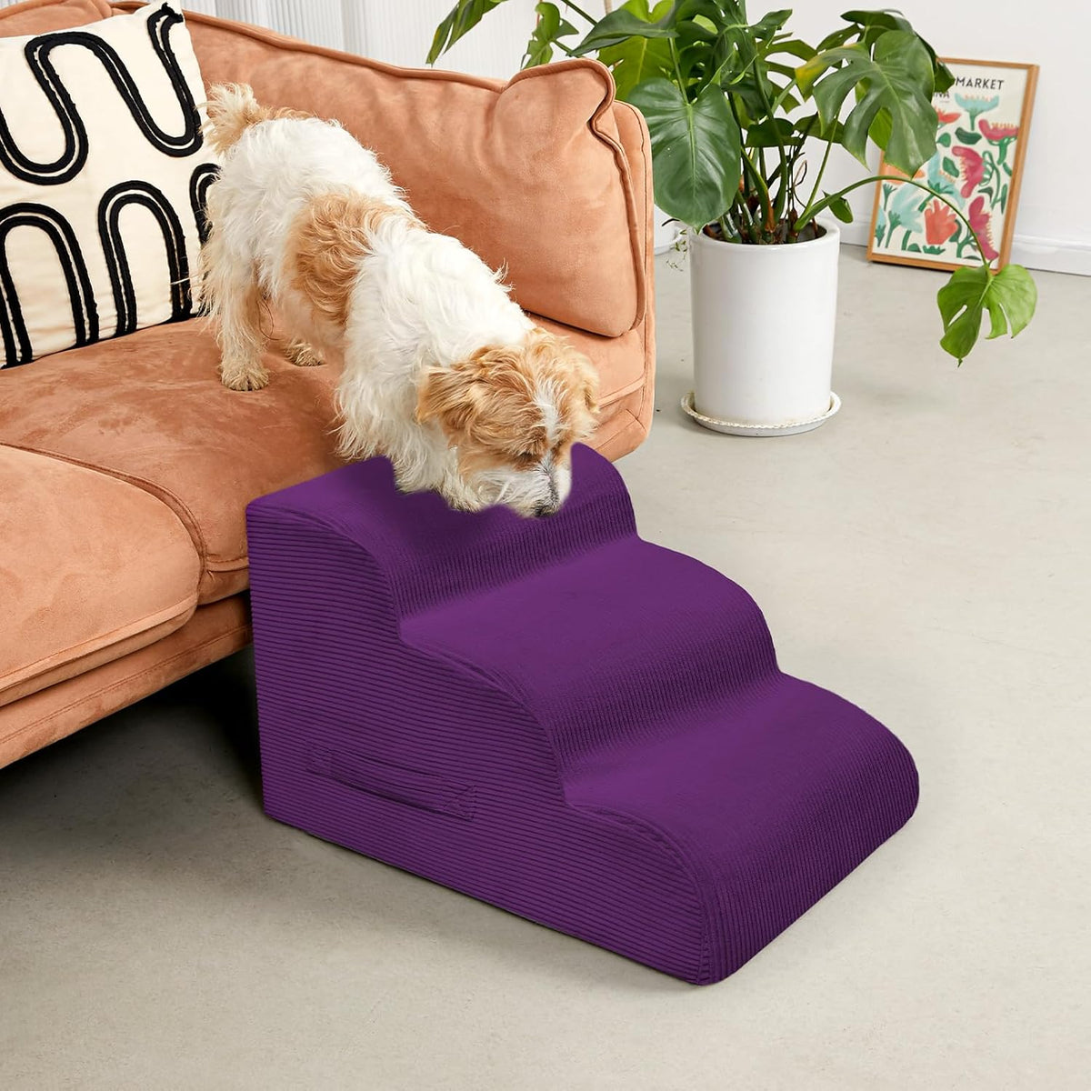 Dog Steps for Small Dogs, 4-Step Dog Ramp and Stairs for High Beds and Sofa, Non-Slip Pet Stairs