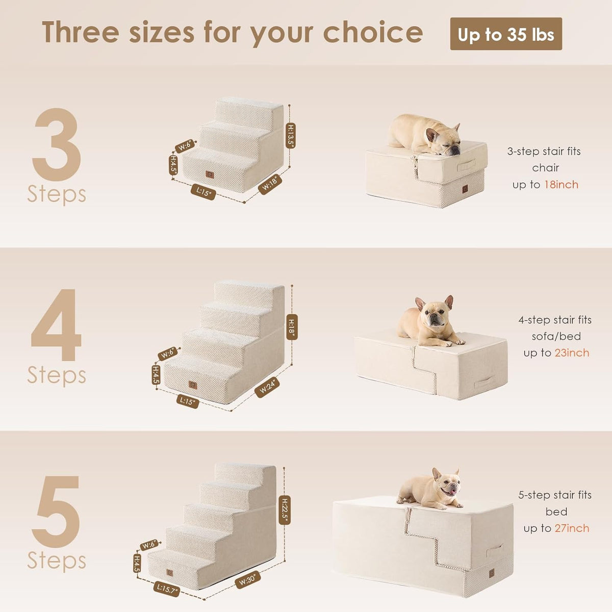 EHEYCIGA Dog Stairs for Bed 18" H, 4-Step Dog Steps for High Bed, Pet Steps for Small Dogs and