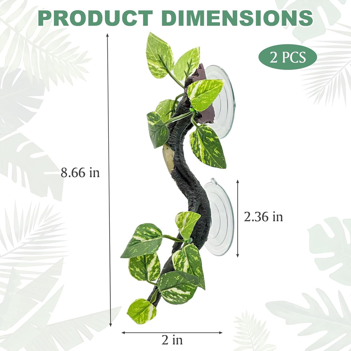 Fhiny Snake Climbing Branch, 2 PCS Resin Reptile Branches for Climbing with Suction Cups Frog