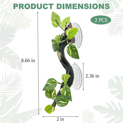 Fhiny Snake Climbing Branch, 2 PCS Resin Reptile Branches for Climbing with Suction Cups Frog