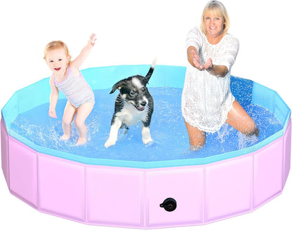 2025 Updated Foldable Dog Pool, 71" x 12" Kiddie Pool with Hard Plastic, Non-Slip Dog Bath Tub for