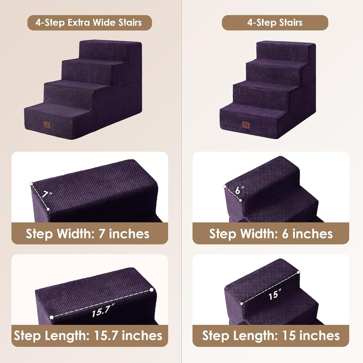 EHEYCIGA Dog Stairs for Bed 20" H, 4-Step Extra Wide Dog Steps for High Bed, Pet Steps for Small