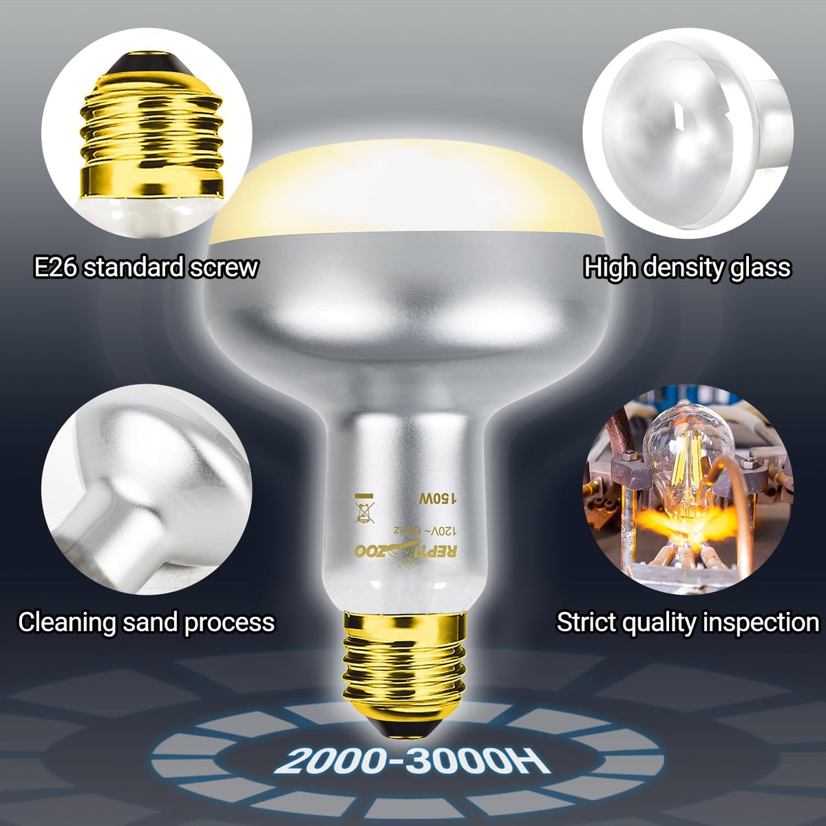 REPTI ZOO 2 Pack Heat Lamp 150W, Intense Basking Spot Simulated Natural Sunlight Heating Lamp Bulb