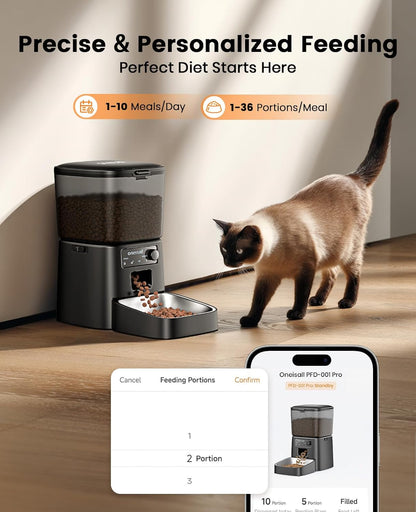 oneisall Automatic Cat Feeder, WiFi Cat Food Dispenser with App Control, Auto Cats Feeder Automatic