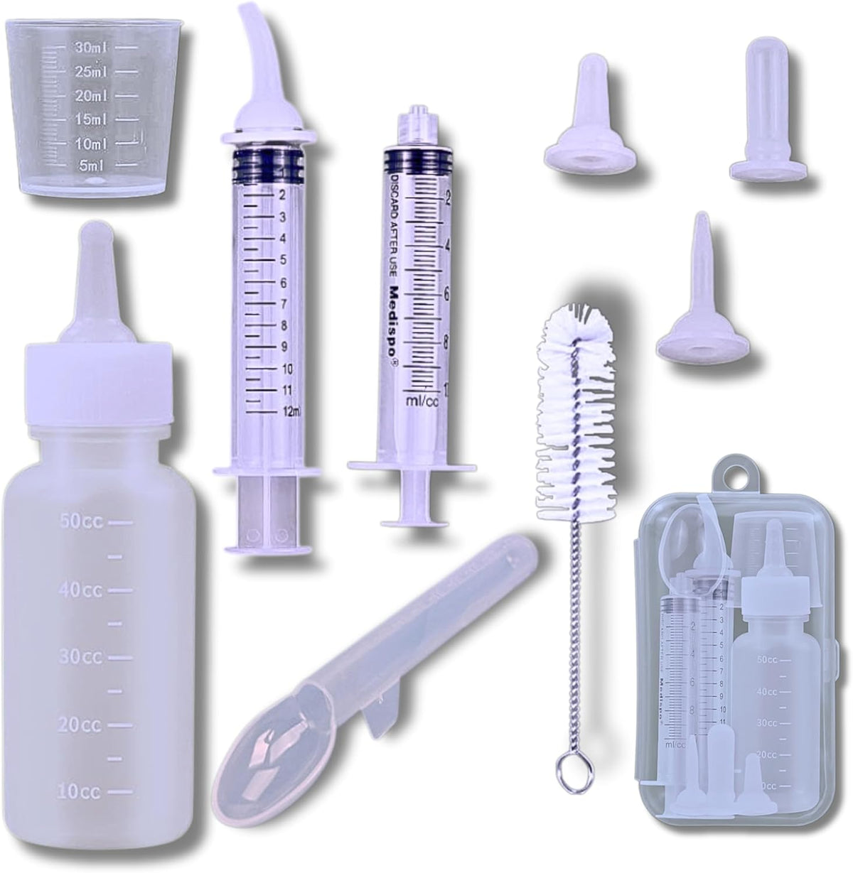 Newborn & Senior Pet Feeding Kit, Kitten/Puppy Bottle (50ml), Syringe with Silicone Nipple, Oral