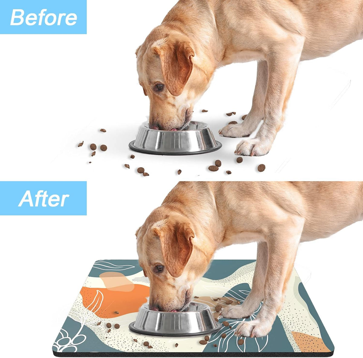 Rnivvi Dog Food Mat, 12" x 19" Boho Absorbent Dog Cat Bowl Mat for Food and Water, Cute Anti-Slip