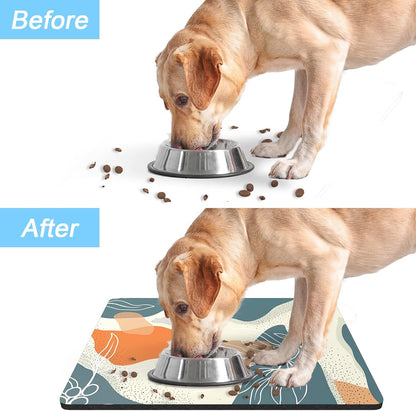 Rnivvi Dog Food Mat, 12" x 19" Boho Absorbent Dog Cat Bowl Mat for Food and Water, Cute Anti-Slip