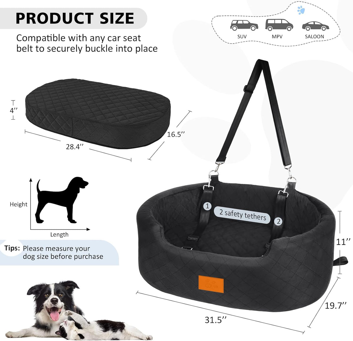 Dog Car Seat for Medium Dogs Up to 50 lbs, Pet Booster Seat for Cars SUVs and Trucks, Travel Dog