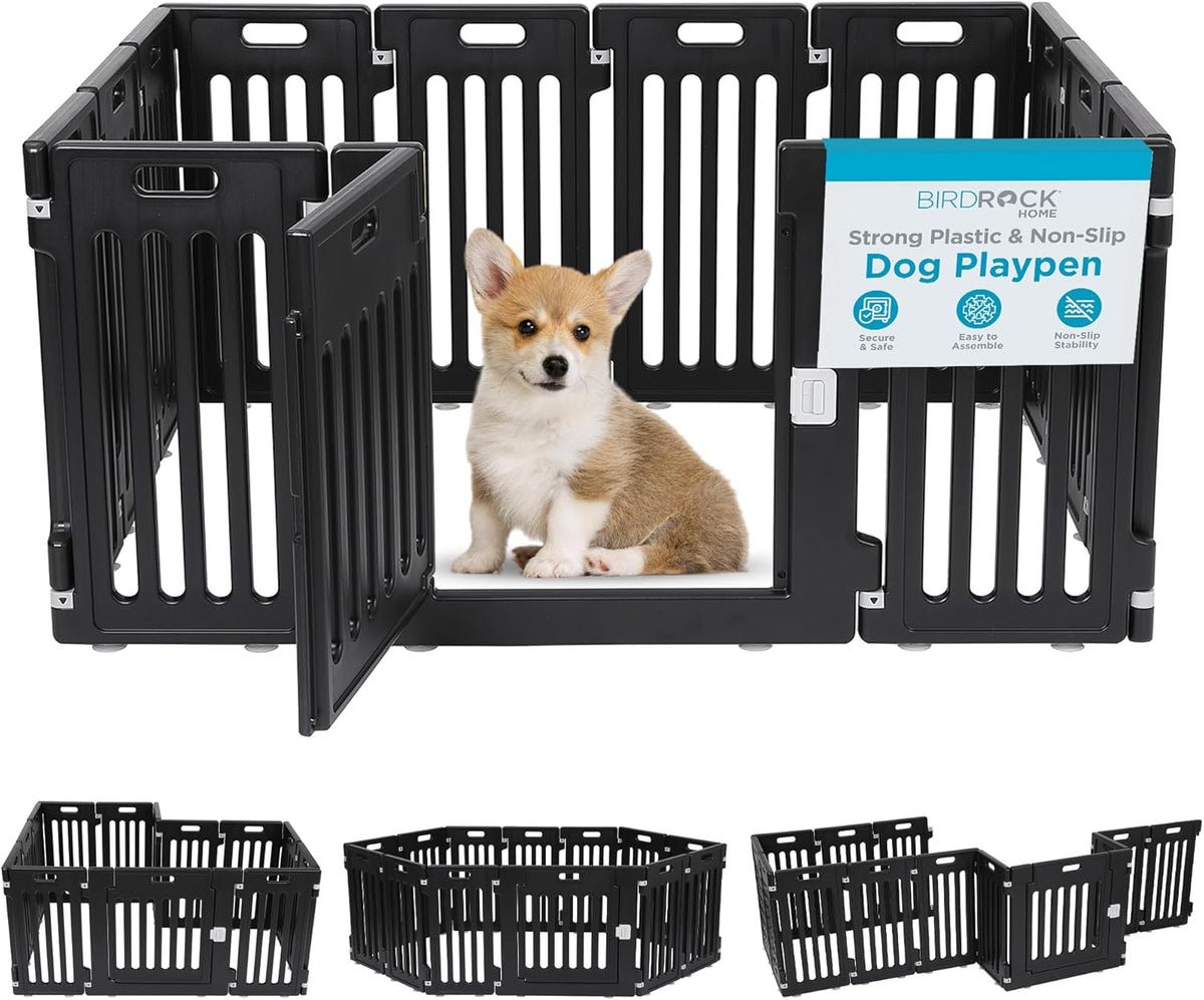 BIRDROCK HOME Dog Playpen w/Door, 12 Panel, 25.6in H | Strong Plastic, Non-Slip Puppy Playpen