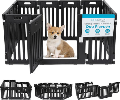 BIRDROCK HOME Dog Playpen w/Door, 12 Panel, 25.6in H | Strong Plastic, Non-Slip Puppy Playpen