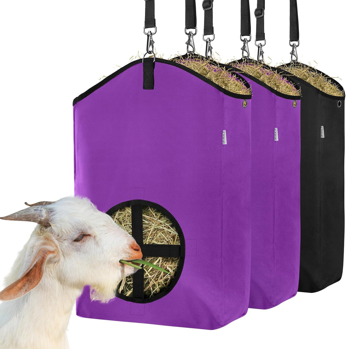 3 Packs Goat Hay Feeder,Hay Bags for Goats,Horses,Sheep,Premium 600D Oxford Cloth,with Metal