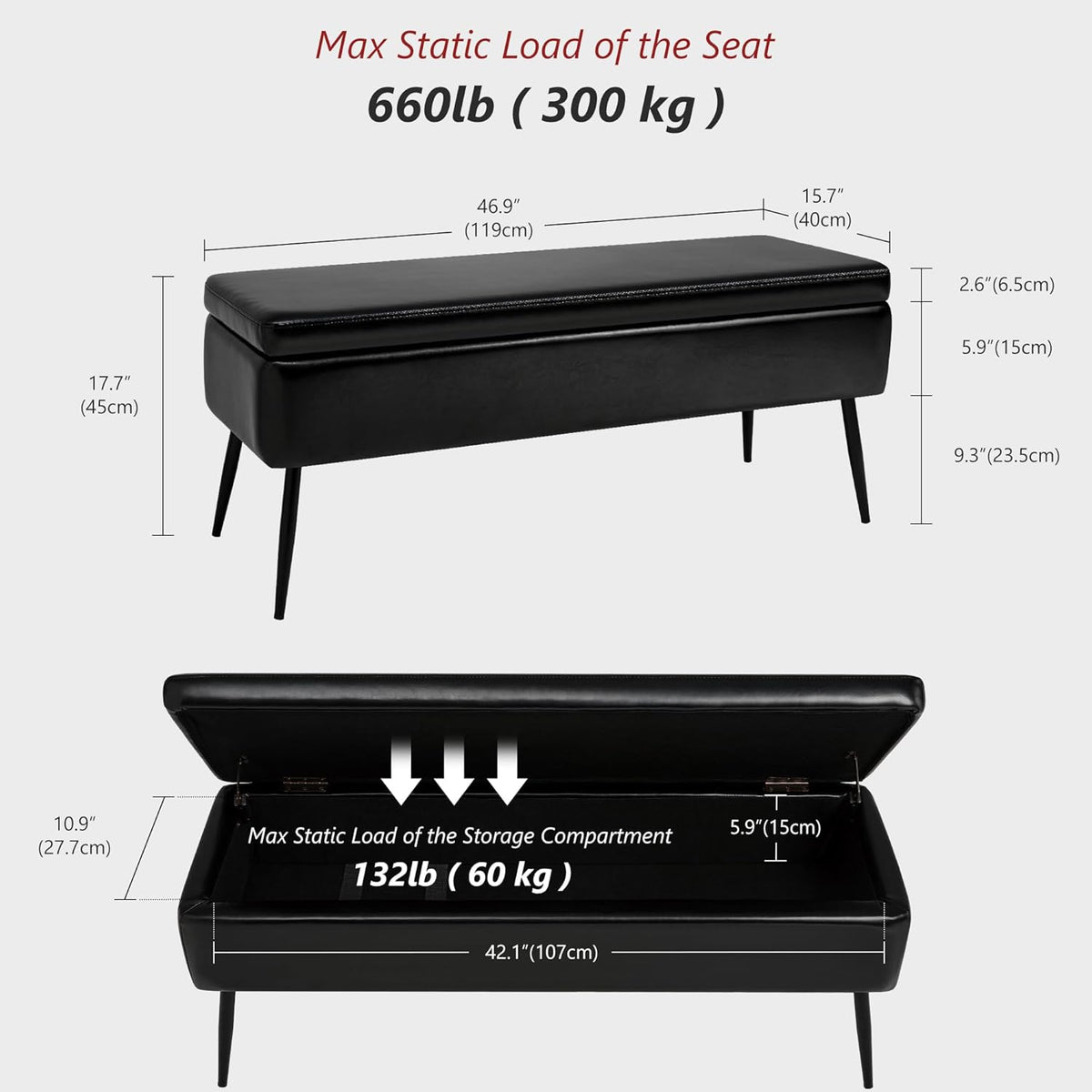 Leather Storage Ottoman Bench,End of Bed Bench for Living Room Bedroom Dinning Room