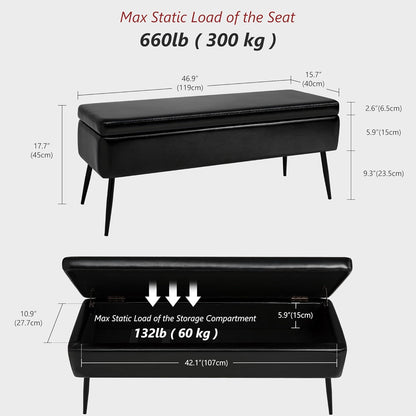 Leather Storage Ottoman Bench,End of Bed Bench for Living Room Bedroom Dinning Room