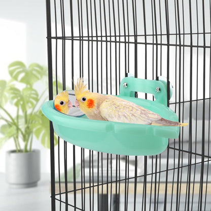 Wontee Bird Bath Box with Mirror Portable Parrot Hanging Bathroom Bathing Tub for Small Birds
