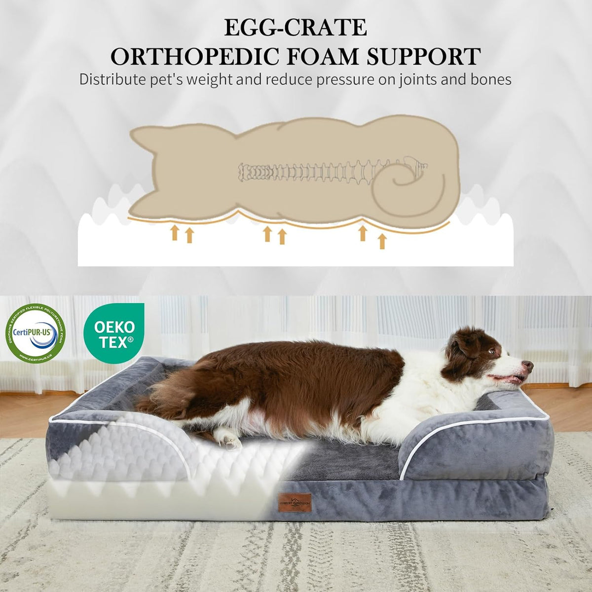 Comfort Expression XL Dog Bed with Bolster, Waterproof Orthopedic Foam Dog Beds for Extra Large