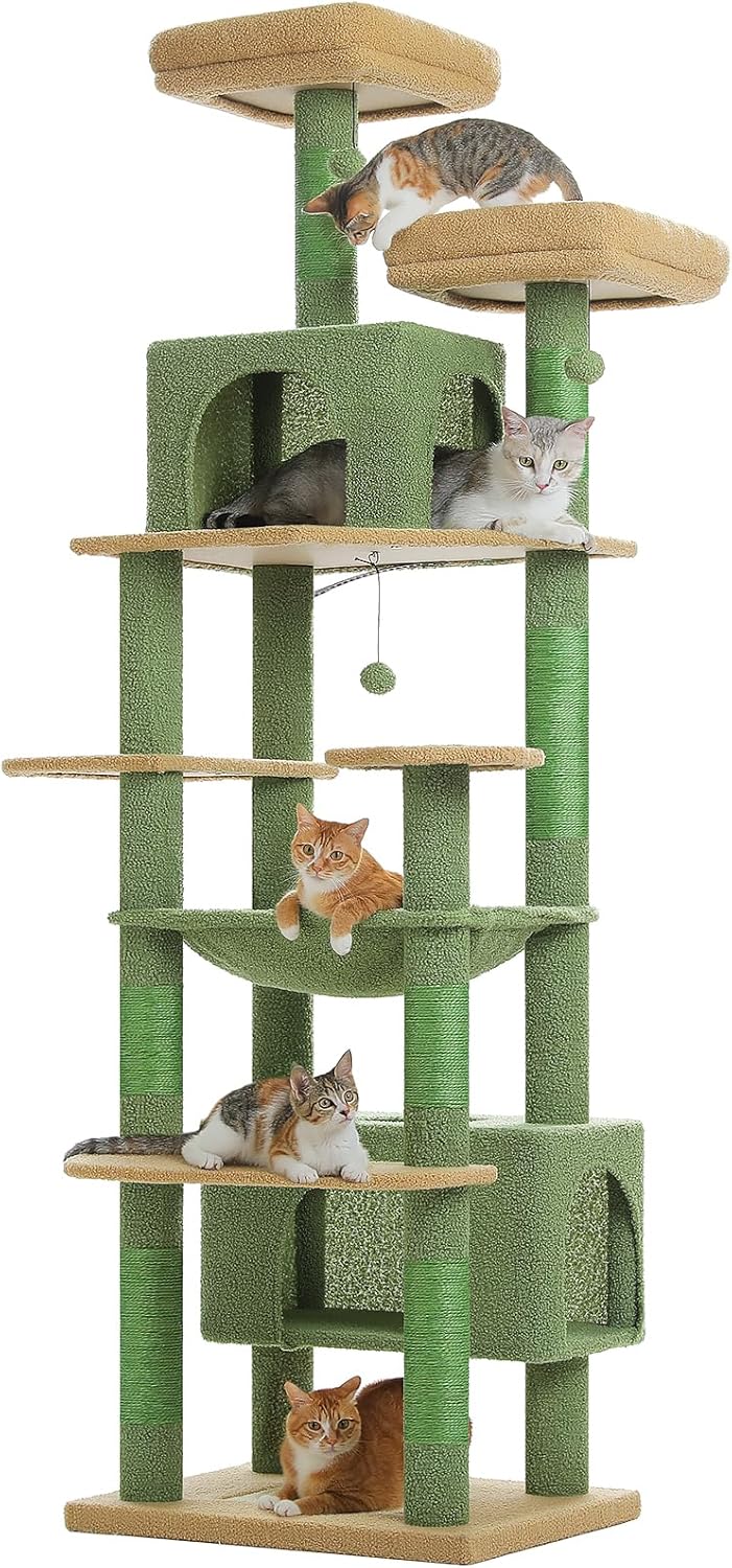 PAWZ Road Heavy Duty Cat Tree for Large Cats, 81 Inches Cactus Tall Cat Tower with 2 Perches, 2