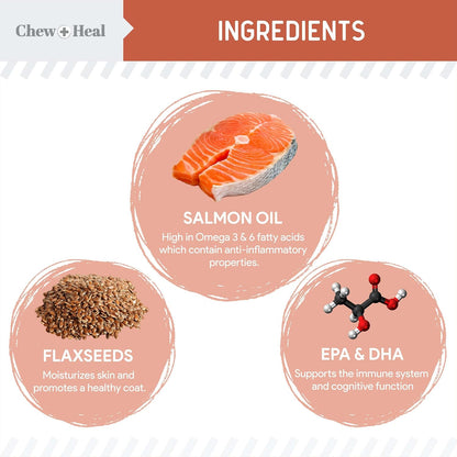 Fish Oil Omega 3 Supplements for Dogs -360 Soft Chew Treats for Skin and Coat -Salmon Oil Blend of