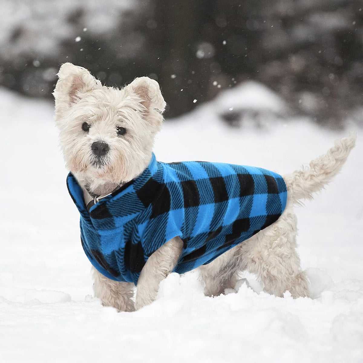 Kuoser Dog Fleece Vest,Warm Plaid Dog Sweater with Leash Hole,Soft Turtleneck Winter Pet Jacket